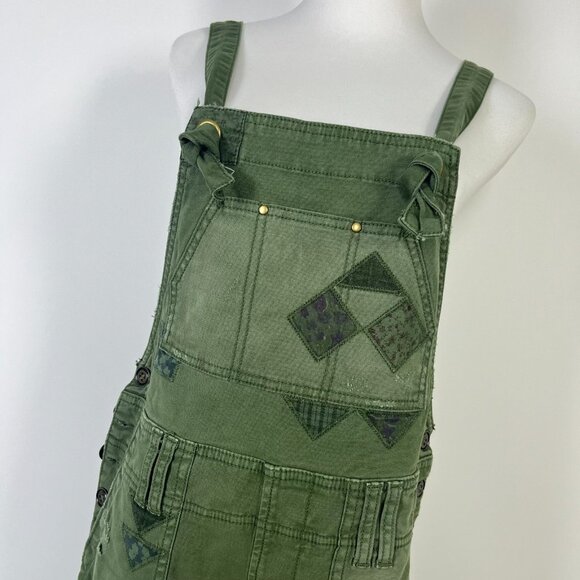 NWOT Anthropologie Pilcro Wanderer Patchwork Overalls Size 27 Green Cotton Blend - Picture 7 of 14